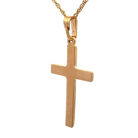 Designer M 14K Yellow Gold Polished Cross Pendant Chain Necklace